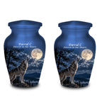 howling wolf full moon cremation urn for human ashes, handmade aluminum memorial urn – photo 8