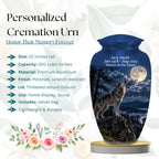 howling wolf full moon cremation urn for human ashes, handmade aluminum memorial urn – photo 2