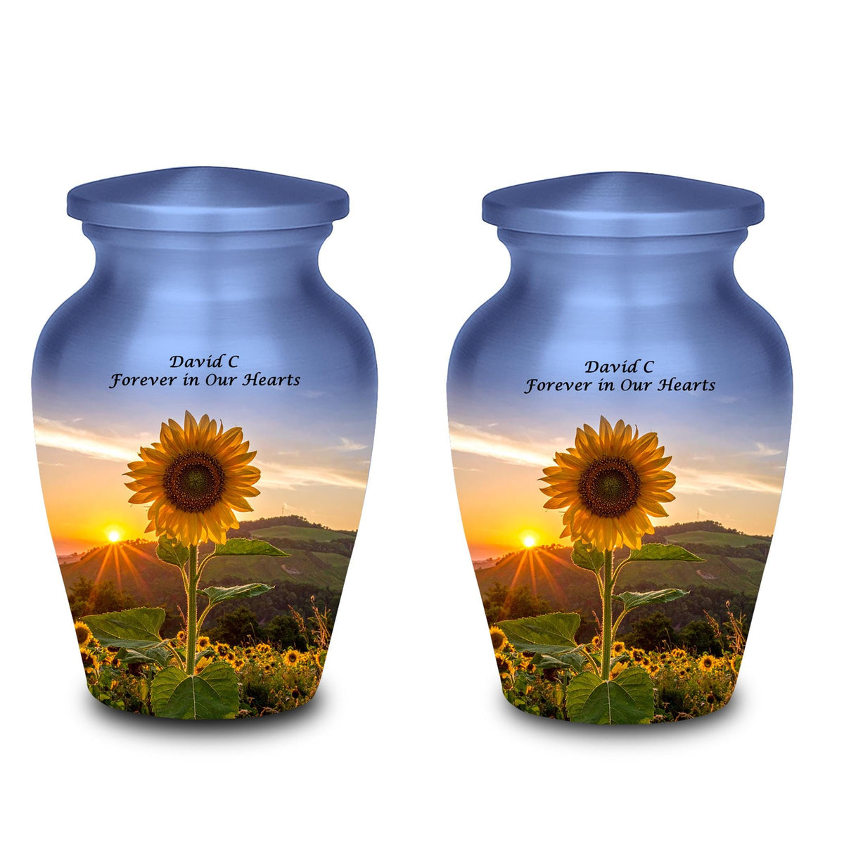 sunflower sunrise cremation urn for human ashes, handmade aluminum memorial urn – photo 8