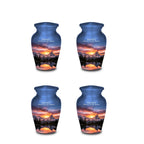 snowy mountain sunset cremation urn for human ashes, handmade aluminum memorial urn – photo 6