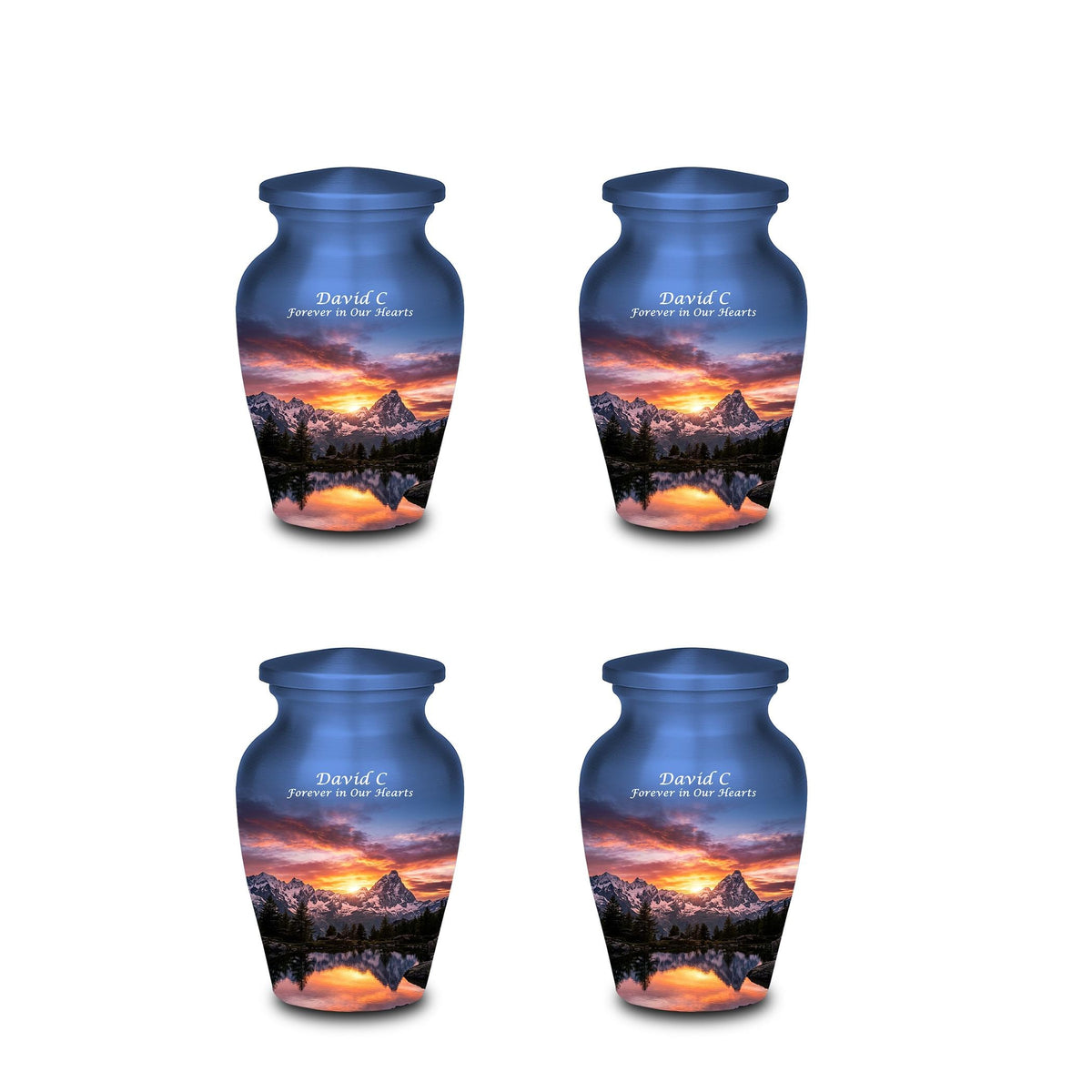 snowy mountain sunset cremation urn for human ashes, handmade aluminum memorial urn – photo 6