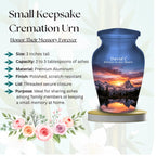 snowy mountain sunset cremation urn for human ashes, handmade aluminum memorial urn – photo 7