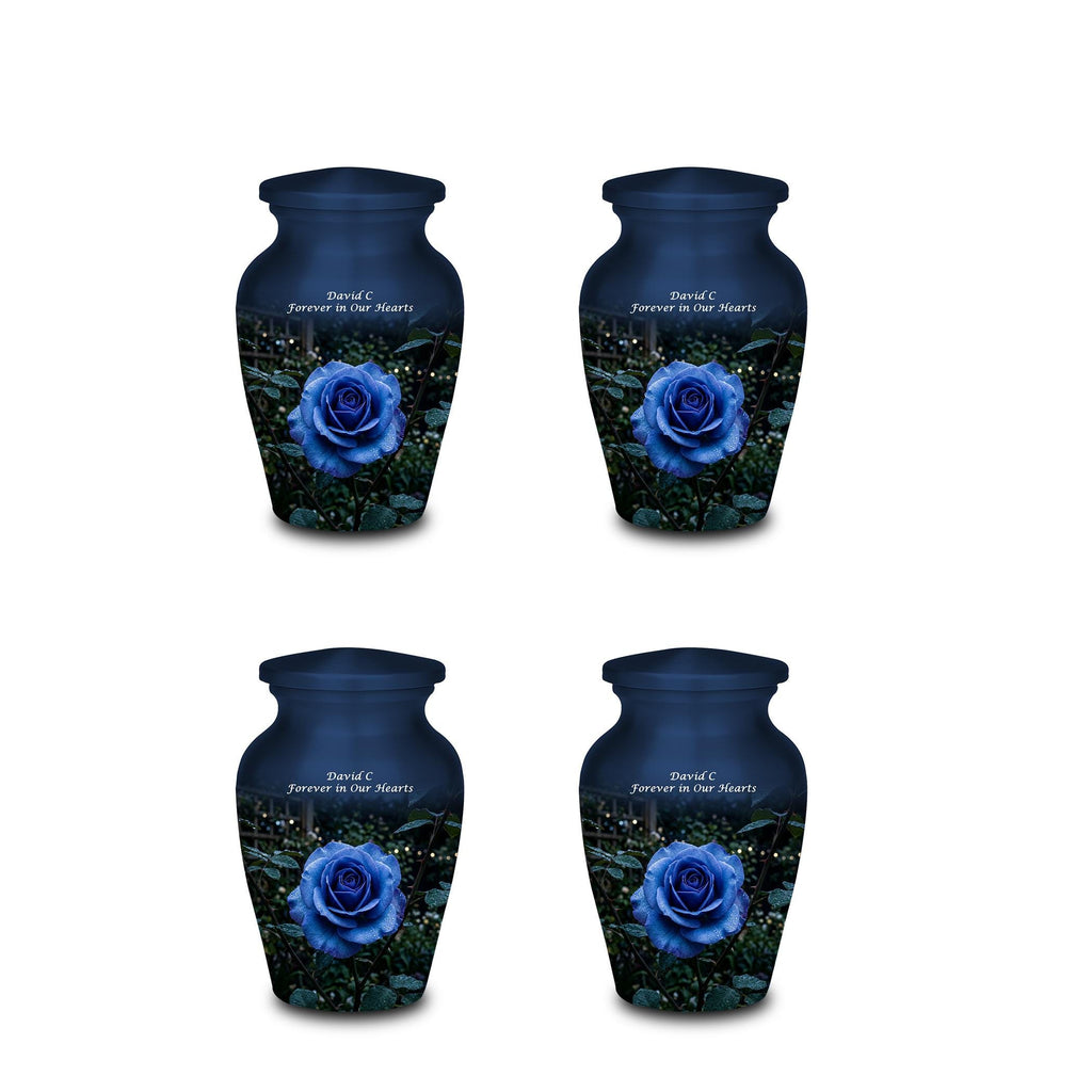 blue rose garden cremation urn for human ashes, handmade aluminum memorial urn – photo 7