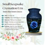 blue rose garden cremation urn for human ashes, handmade aluminum memorial urn – photo 3
