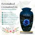 blue rose garden cremation urn for human ashes, handmade aluminum memorial urn – photo 2