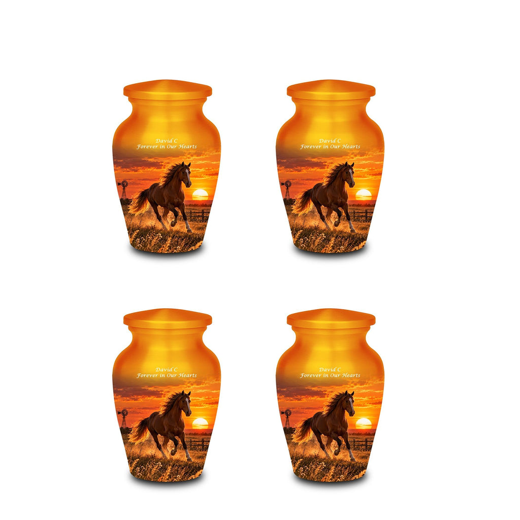 galloping horse western sunset cremation urn for human ashes, handmade aluminum memorial urn – photo 7