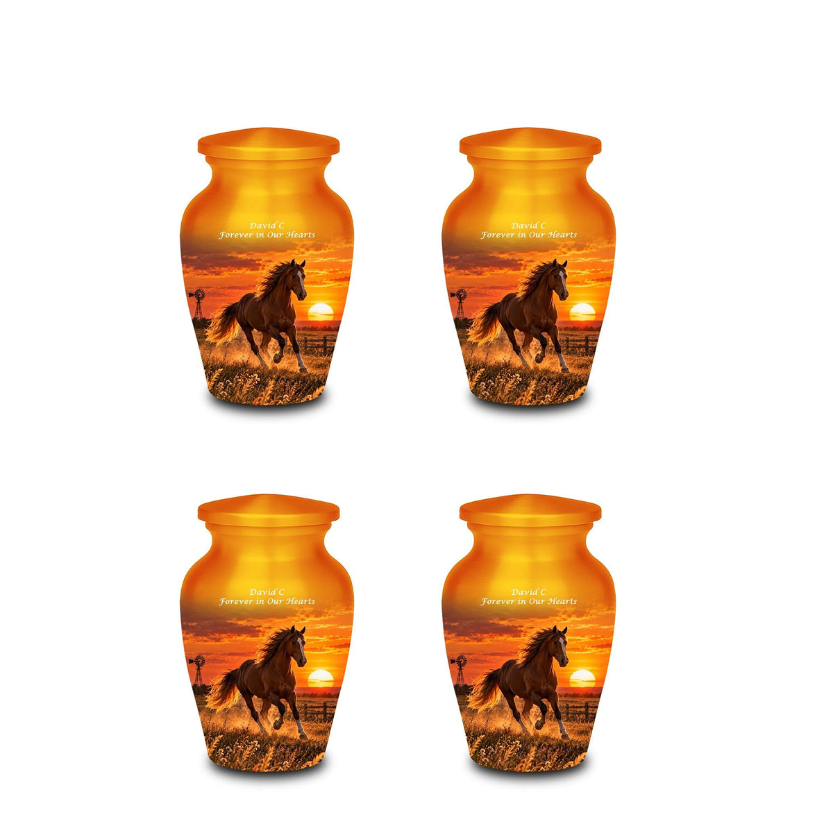 galloping horse western sunset cremation urn for human ashes, handmade aluminum memorial urn – photo 7