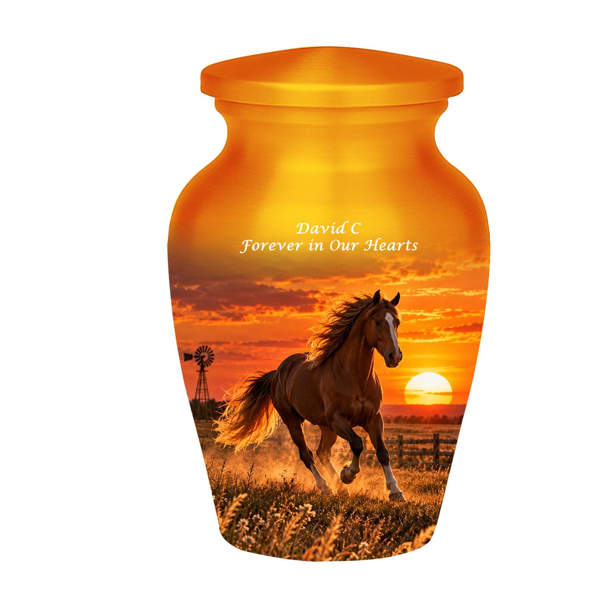 galloping horse western sunset cremation urn for human ashes, handmade aluminum memorial urn – photo 6