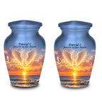 angel wings golden shore cremation urn for human ashes, handmade aluminum memorial urn – photo 7