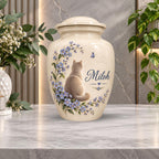 cat forget me not cremation urn for pet ashes, handmade aluminum memorial urn – photo 5