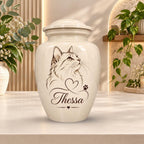 line art cat portrait cremation urn for pet ashes, handmade aluminum memorial urn – photo 4
