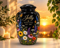 black butterfly wildflower cremation urn for human ashes, handmade aluminum memorial urn – photo 1