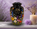 black butterfly wildflower cremation urn for human ashes, handmade aluminum memorial urn – photo 3