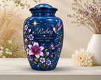 purple lily hummingbird cremation urn for human ashes, handmade aluminum memorial urn – photo 4