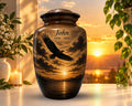 eagle sunset mountain cremation urn for human ashes, handmade aluminum memorial urn – photo 1