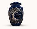 navy blue tree of life cremation urn for human ashes, handmade aluminum memorial urn – photo 1