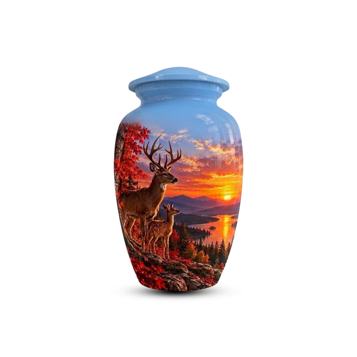 autumn woodland buck cremation urn for human ashes, handmade aluminum memorial urn – photo 2