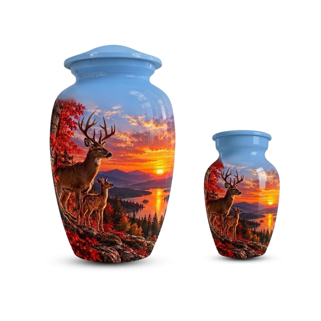 autumn woodland buck cremation urn for human ashes, handmade aluminum memorial urn – photo 1