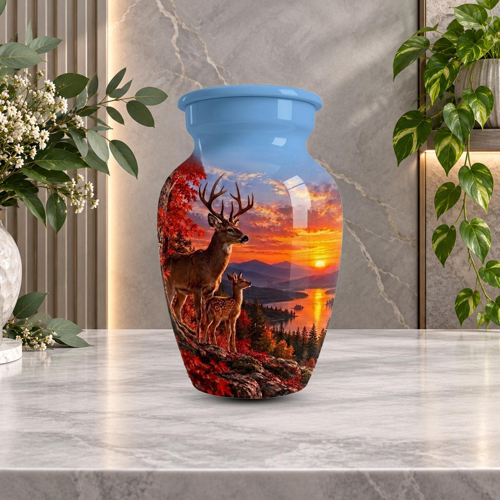 autumn woodland buck cremation urn for human ashes, handmade aluminum memorial urn – photo 10