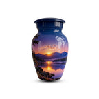 mountain sunset lake cremation urn for human ashes, handmade aluminum memorial urn – photo 5