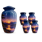mountain sunset lake cremation urn for human ashes, handmade aluminum memorial urn – photo 8
