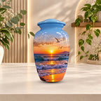 seagull beach sunset cremation urn for human ashes, handmade aluminum memorial urn – photo 3