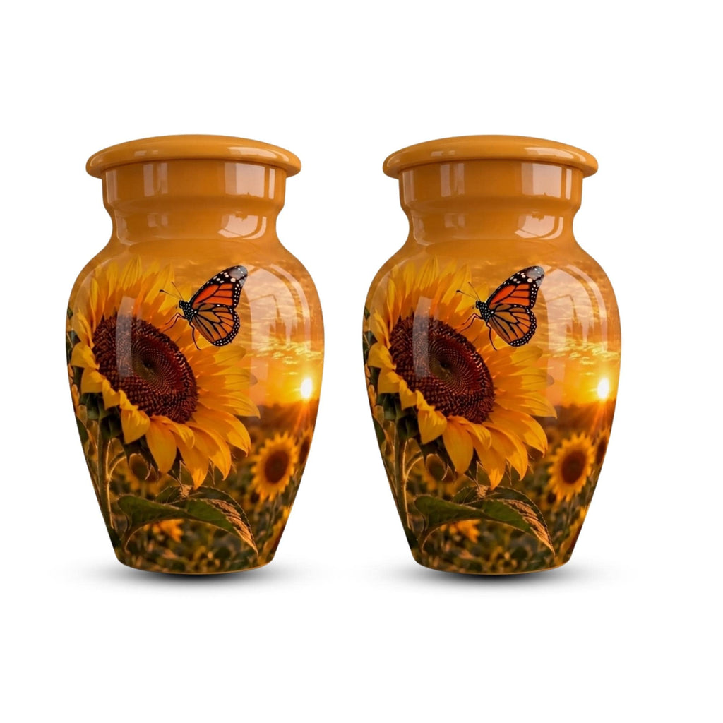 sunflower monarch butterfly cremation urn for human ashes, handmade aluminum memorial urn – photo 6