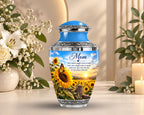 sunflower sunset cremation urn for human ashes, handmade aluminum memorial urn – photo 4