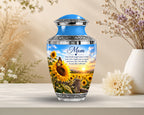 sunflower sunset cremation urn for human ashes, handmade aluminum memorial urn – photo 5