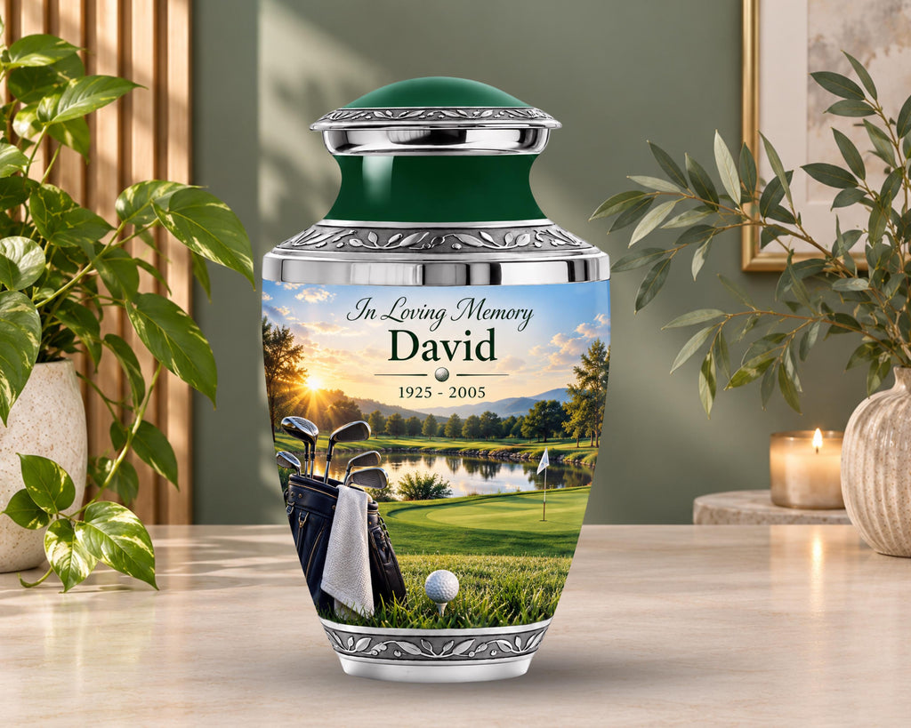 golf lake clubs cremation urn for human ashes, handmade aluminum memorial urn – photo 5