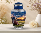 football helmet field cremation urn for human ashes, handmade aluminum memorial urn – photo 3