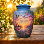 hummingbird wildflower fuchsia cremation urn for human ashes, handmade aluminum memorial urn – photo 1