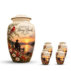 cardinal sunset lake cremation urn for human ashes, handmade aluminum memorial urn – photo 2