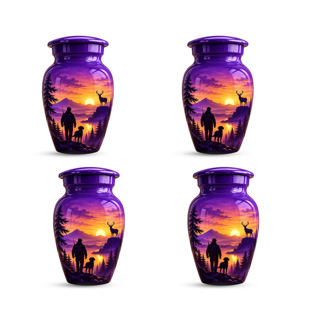 hunter and dog sunset cremation urn for human ashes, handmade aluminum memorial urn – photo 7