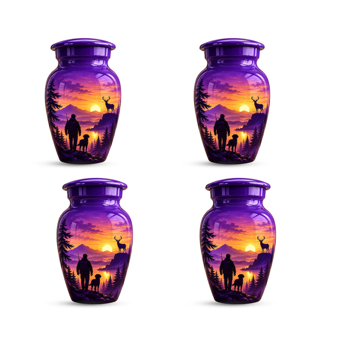 hunter and dog sunset cremation urn for human ashes, handmade aluminum memorial urn – photo 7