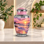 pink beach sunset cremation urn for human ashes, handmade aluminum memorial urn – photo 4