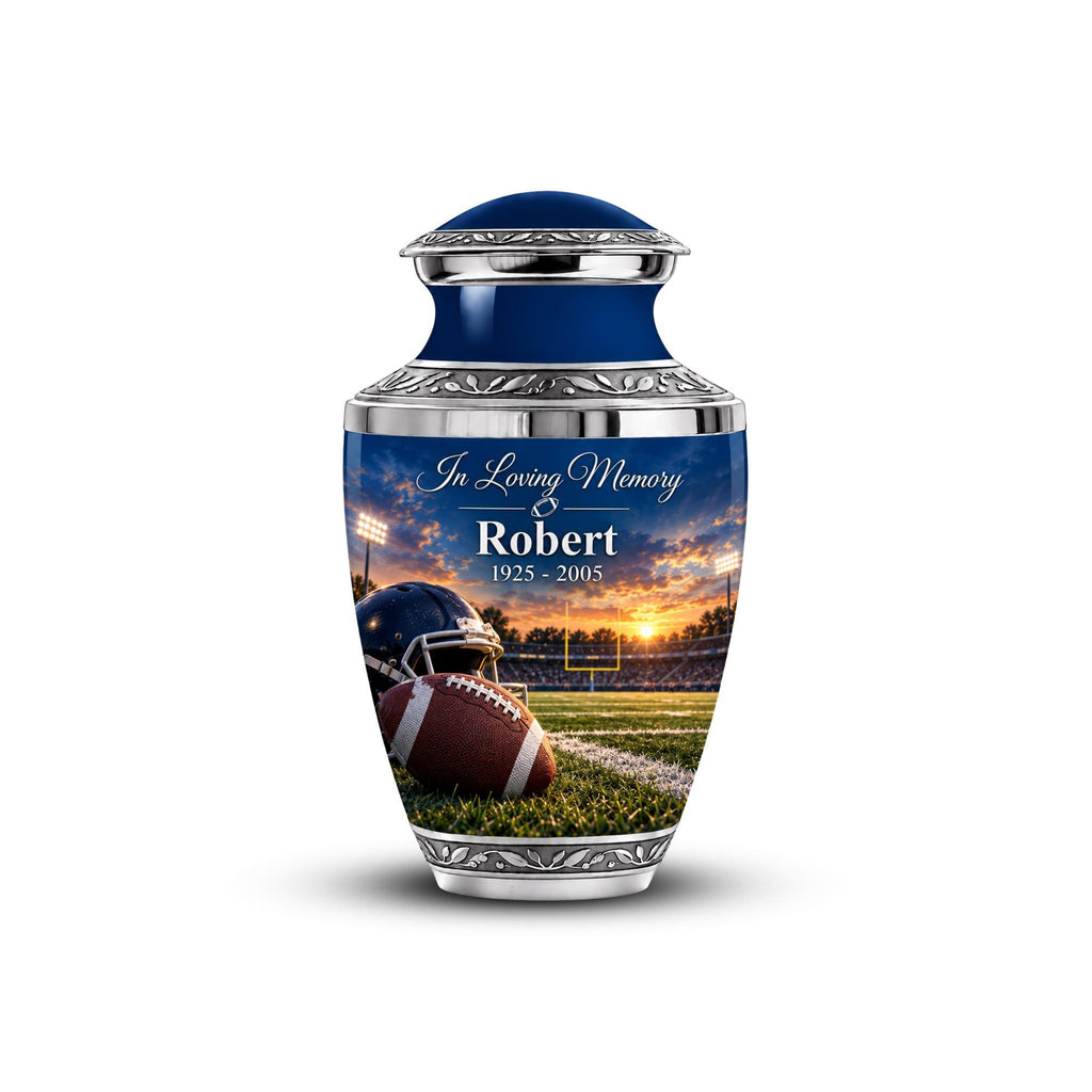football stadium sunset cremation urn for human ashes, handmade aluminum memorial urn – photo 5