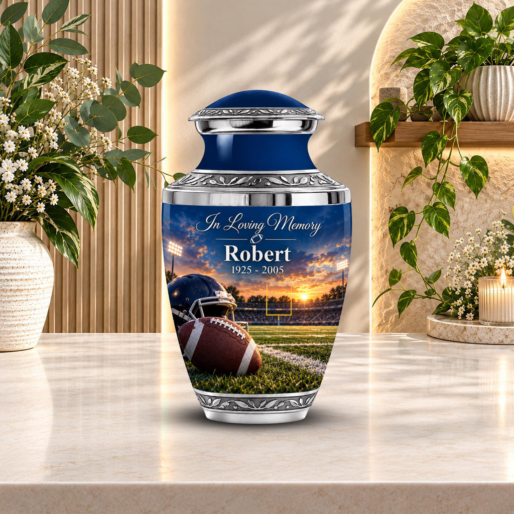 football stadium sunset cremation urn for human ashes, handmade aluminum memorial urn – photo 4