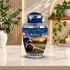 football stadium sunset cremation urn for human ashes, handmade aluminum memorial urn – photo 4