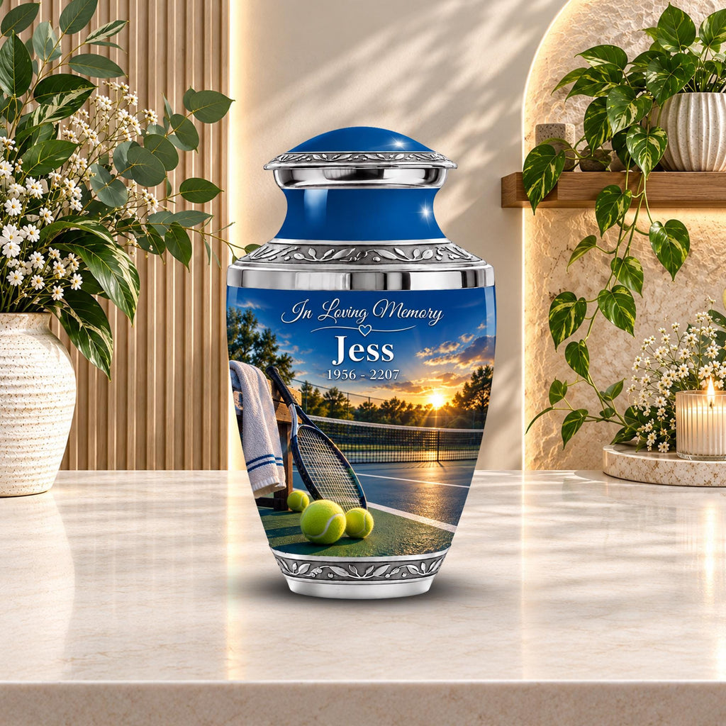 golf course lakeside cremation urn for human ashes, handmade aluminum memorial urn – photo 4