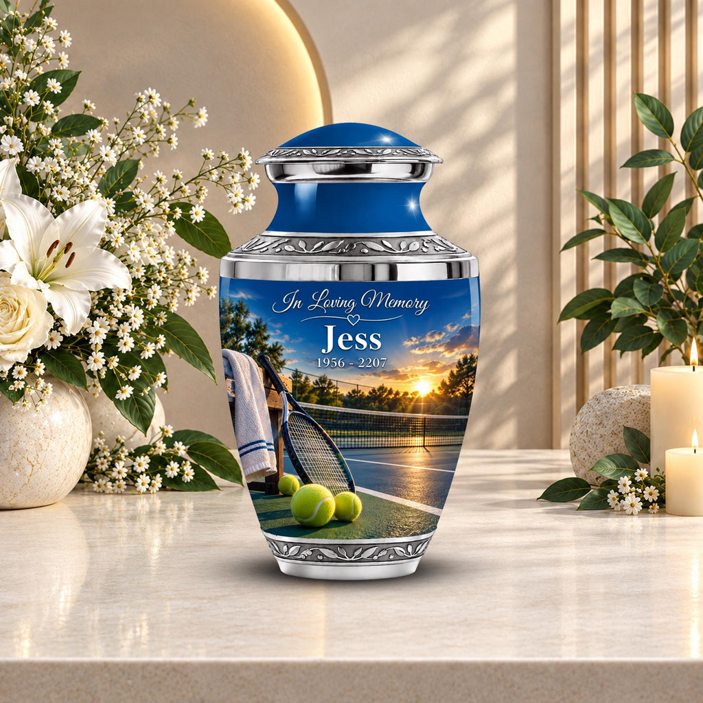 golf course lakeside cremation urn for human ashes, handmade aluminum memorial urn – photo 1