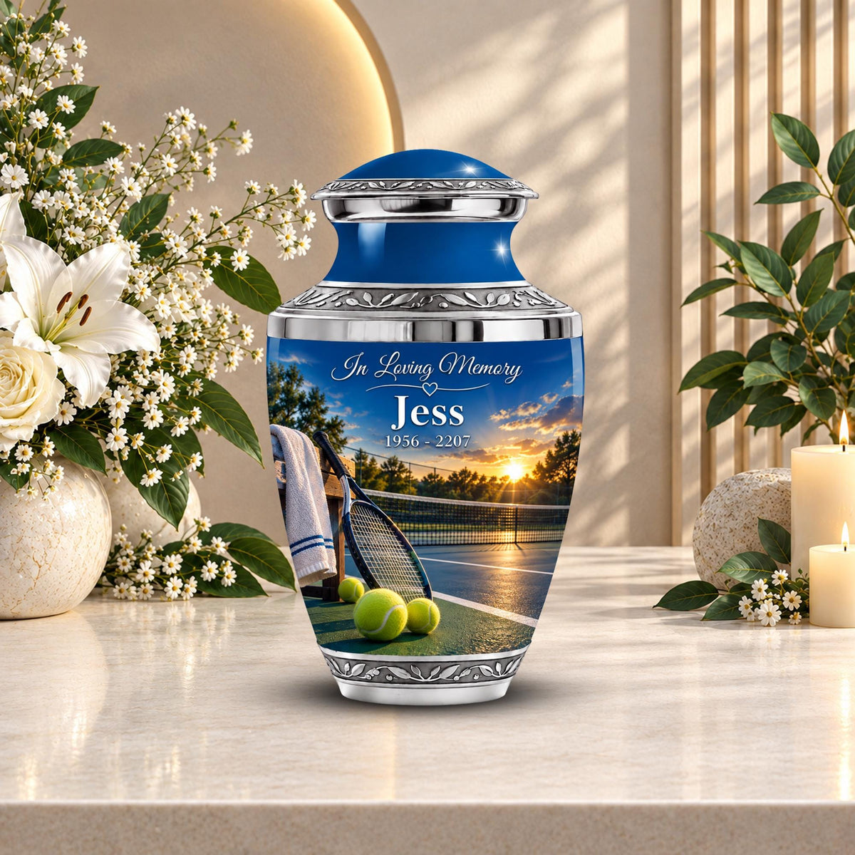 golf course lakeside cremation urn for human ashes, handmade aluminum memorial urn – photo 1
