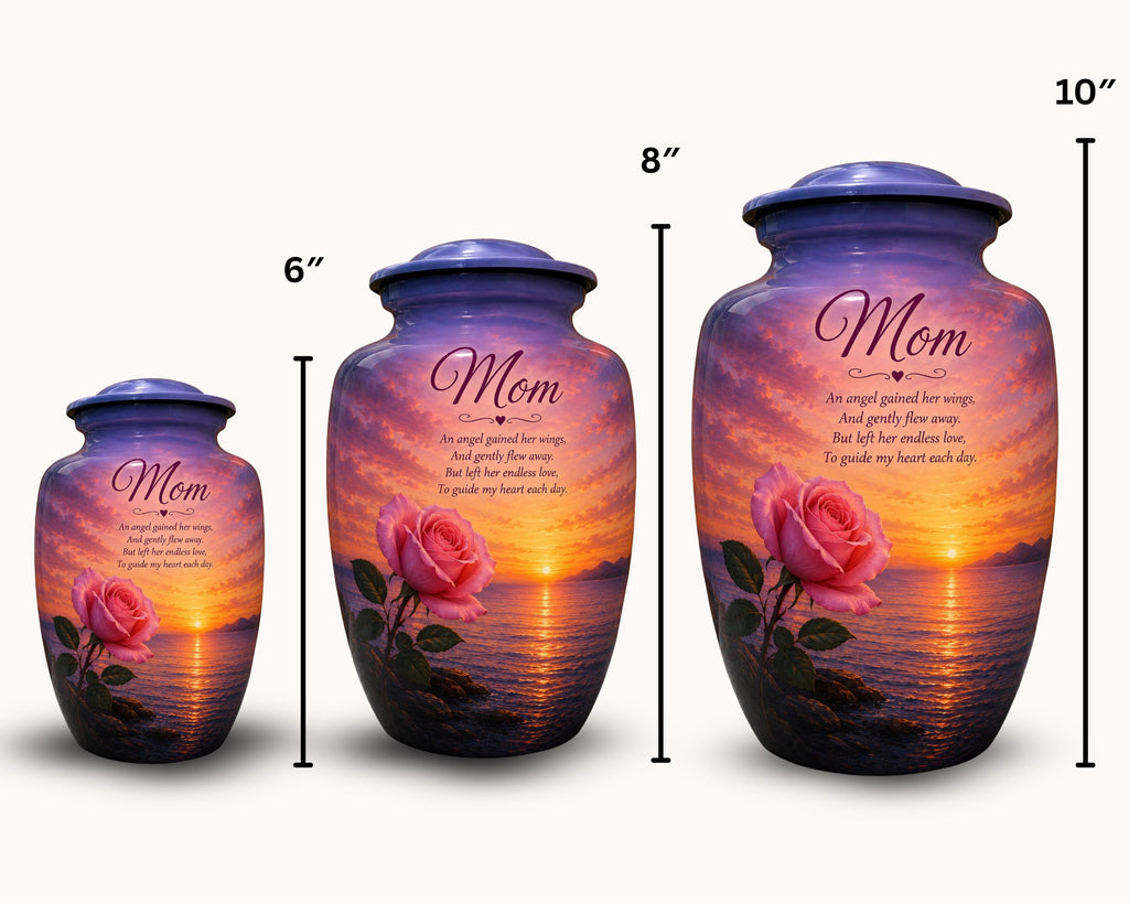 rose sunset angel wings poem cremation urn for human ashes, handmade aluminum memorial urn – photo 2