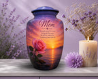 rose sunset angel wings poem cremation urn for human ashes, handmade aluminum memorial urn – photo 1