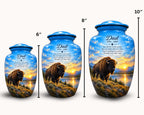 bison mountain sunset cremation urn for human ashes, handmade aluminum memorial urn – photo 2