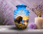 bison mountain sunset cremation urn for human ashes, handmade aluminum memorial urn – photo 5