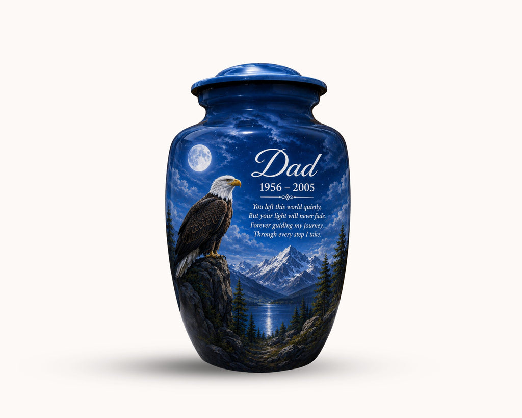 bald eagle moonrise cremation urn for human ashes, handmade aluminum memorial urn – photo 6