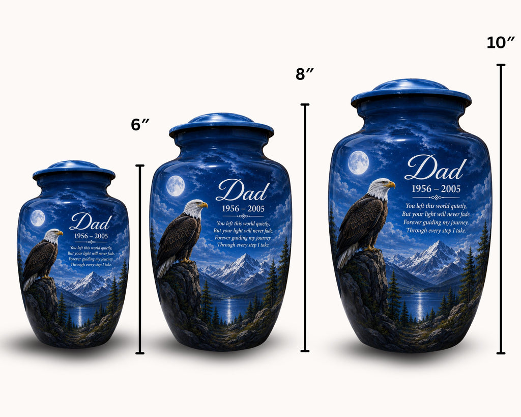 bald eagle moonrise cremation urn for human ashes, handmade aluminum memorial urn – photo 2