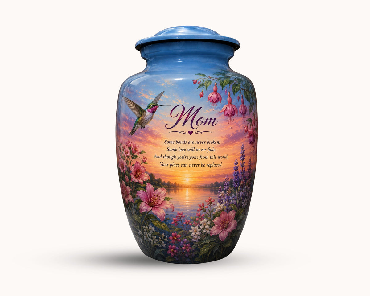 hummingbird wildflower fuchsia cremation urn for human ashes, handmade aluminum memorial urn – photo 5