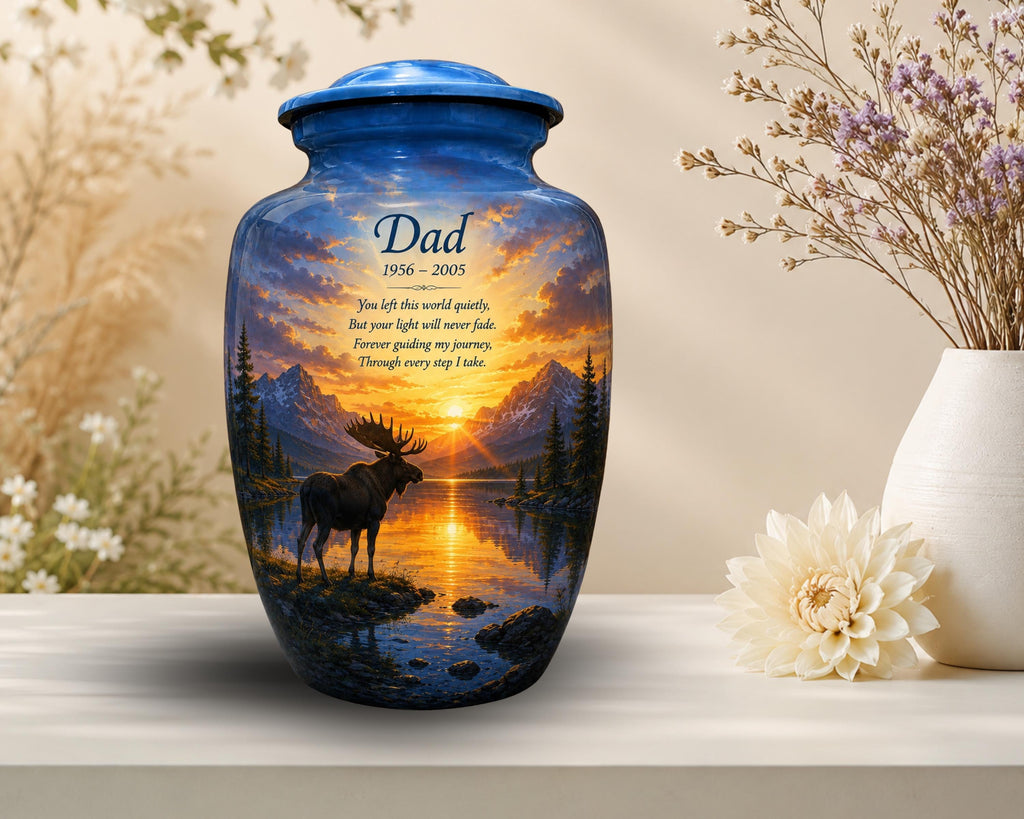moose mountain lake cremation urn for human ashes, handmade aluminum memorial urn – photo 6